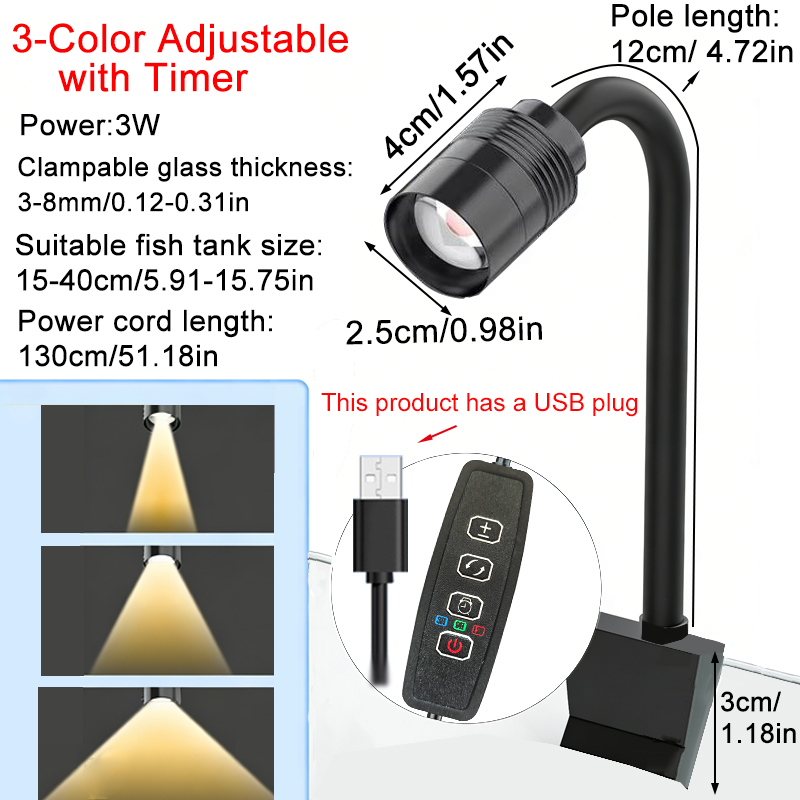 Aquarium Marine Lights - Projecteur USB 3W pour aquarium sud-américain,